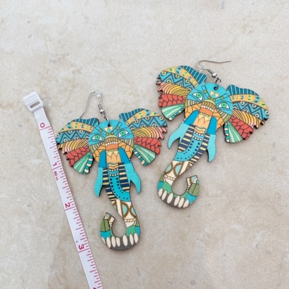 Colorful Boho Statement Elephant Earrings - Picture 2 of 2